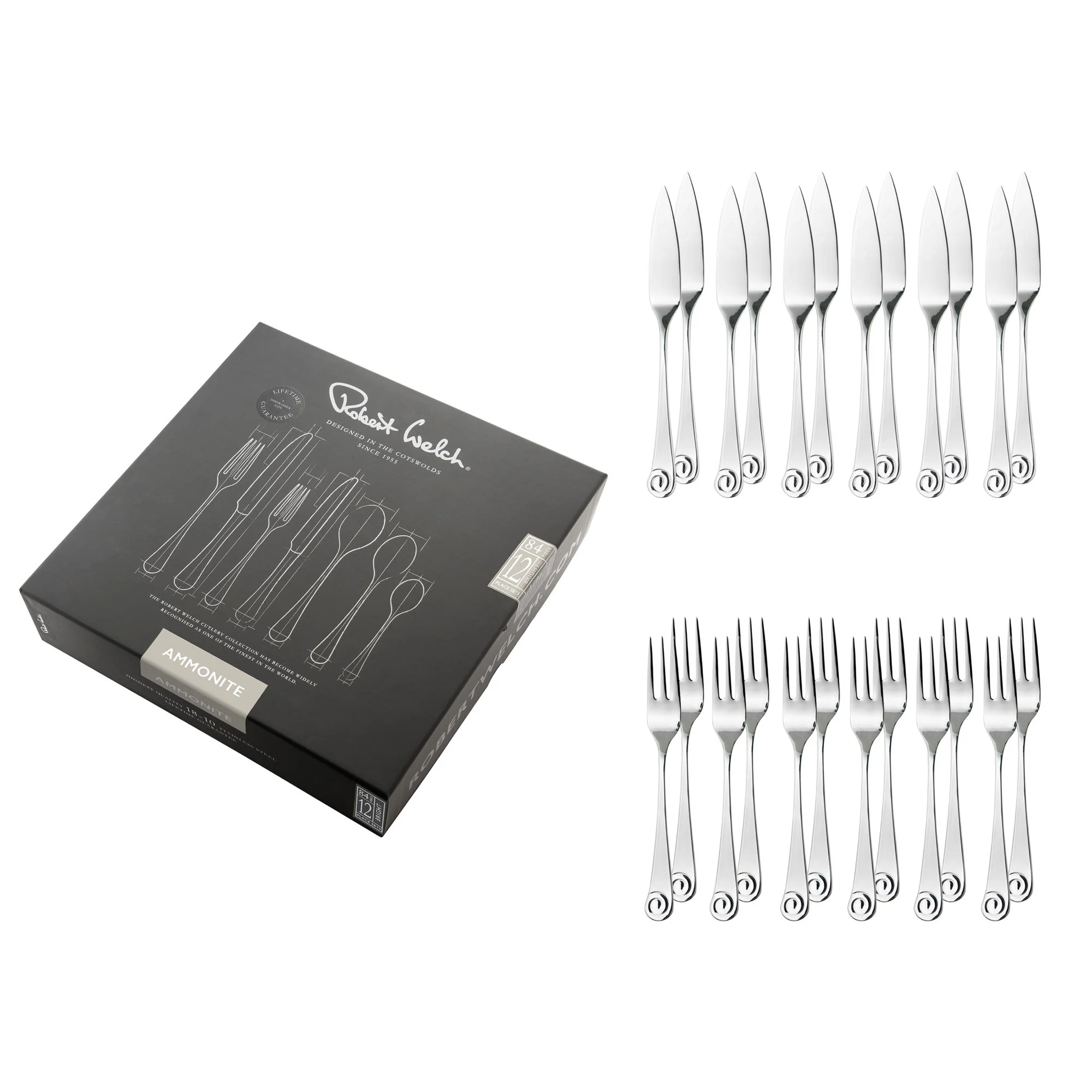 Ammonite Bright Cutlery Set, 108 Piece for 12 People - Includes 12 Sets of Fish Knives and Forks - Image 3