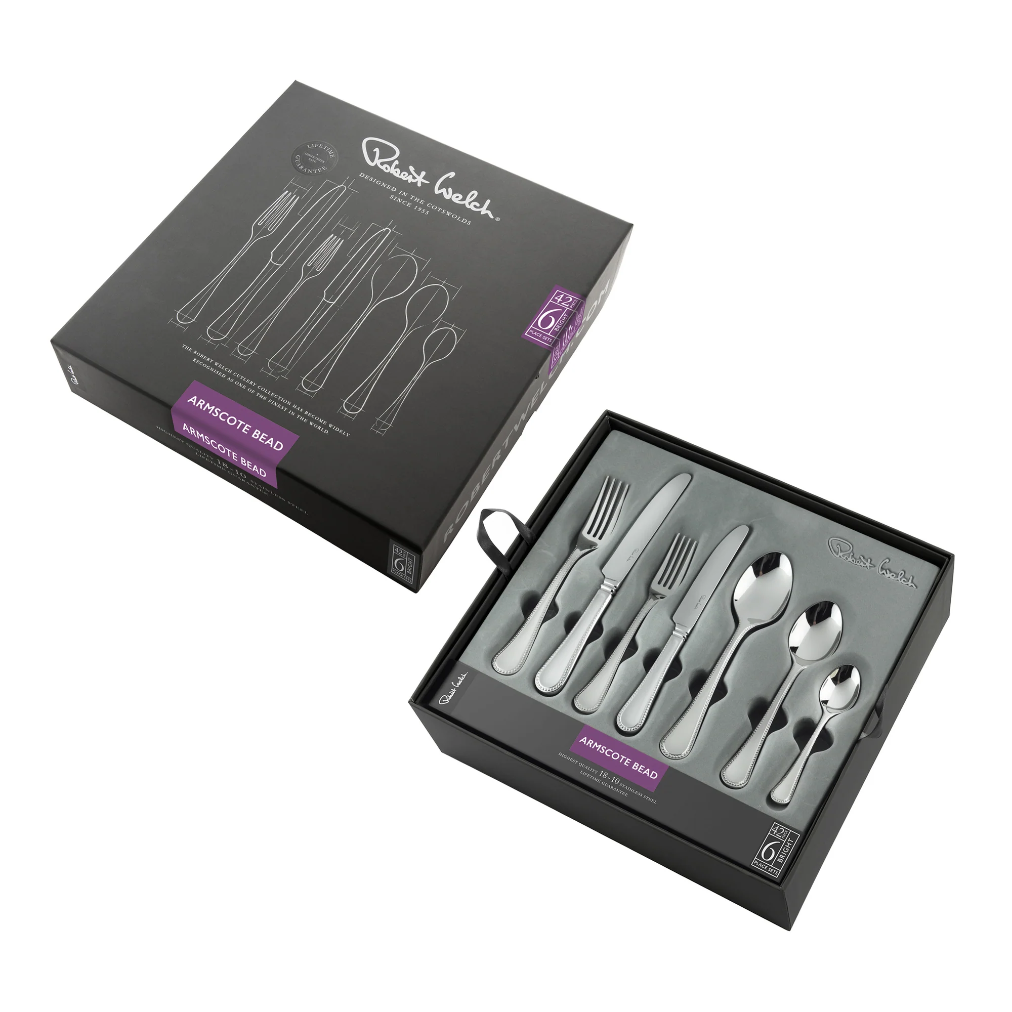 Armscote Bead Bright Cutlery Set, 42 Piece for 6 People - Image 3