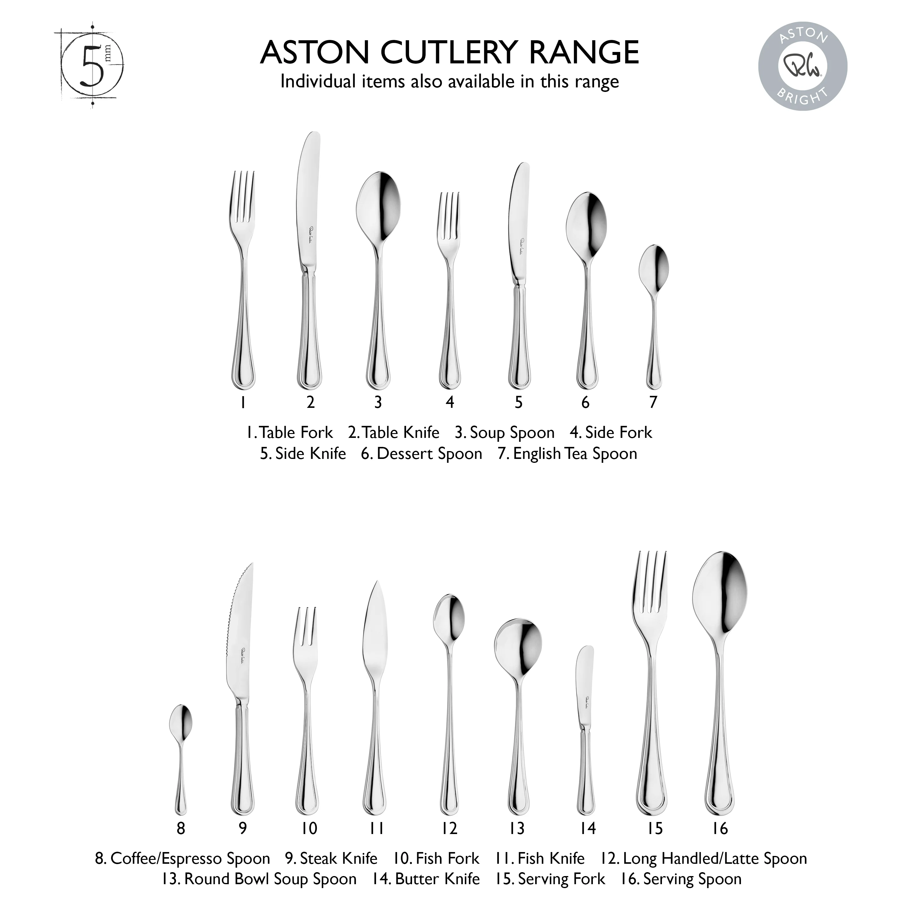 Aston Bright Cutlery Set, 24 Piece for 6 People - Image 5