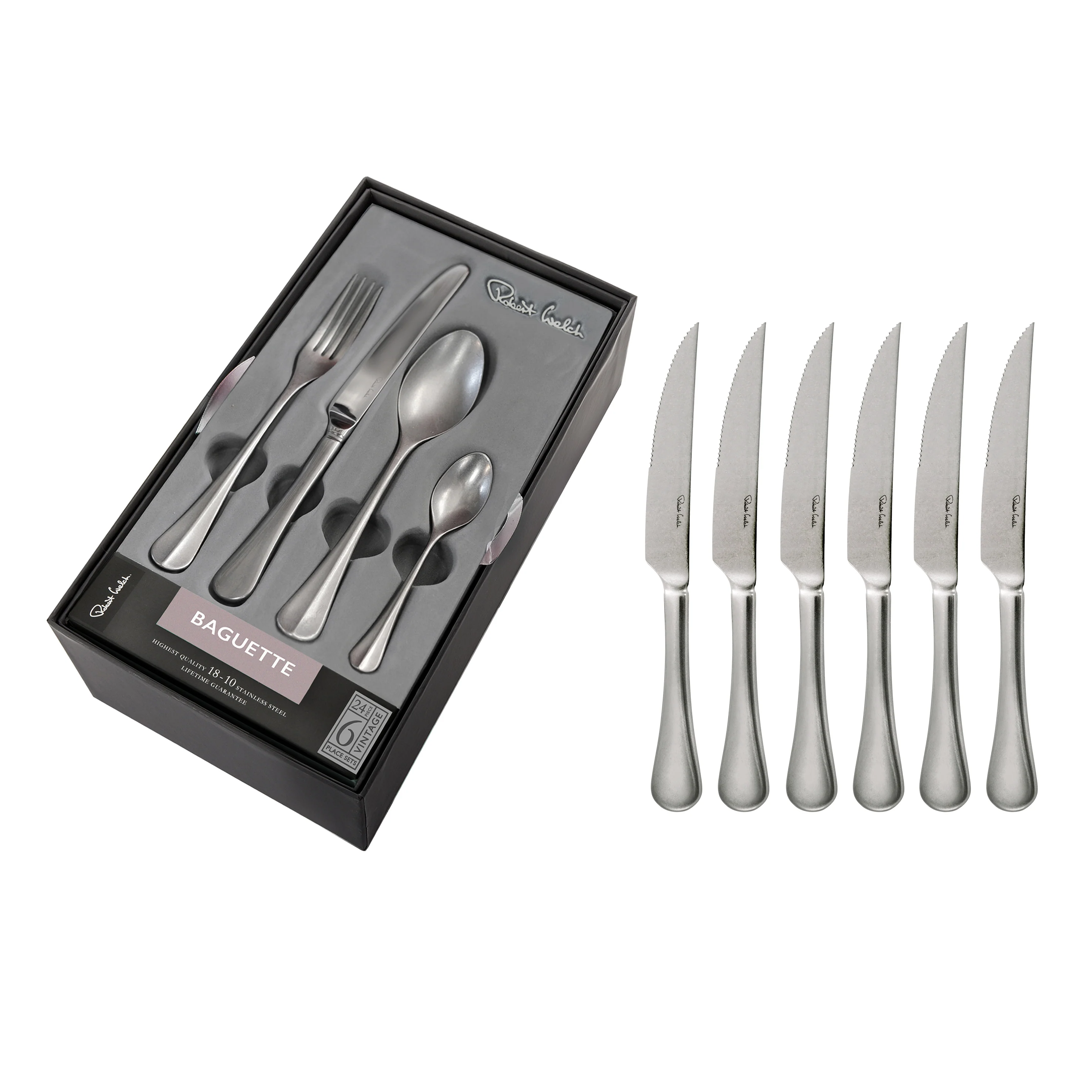 Baguette Vintage Cutlery Set, 30 Piece for 6 People - 6 Free Steak Knives - Image 3