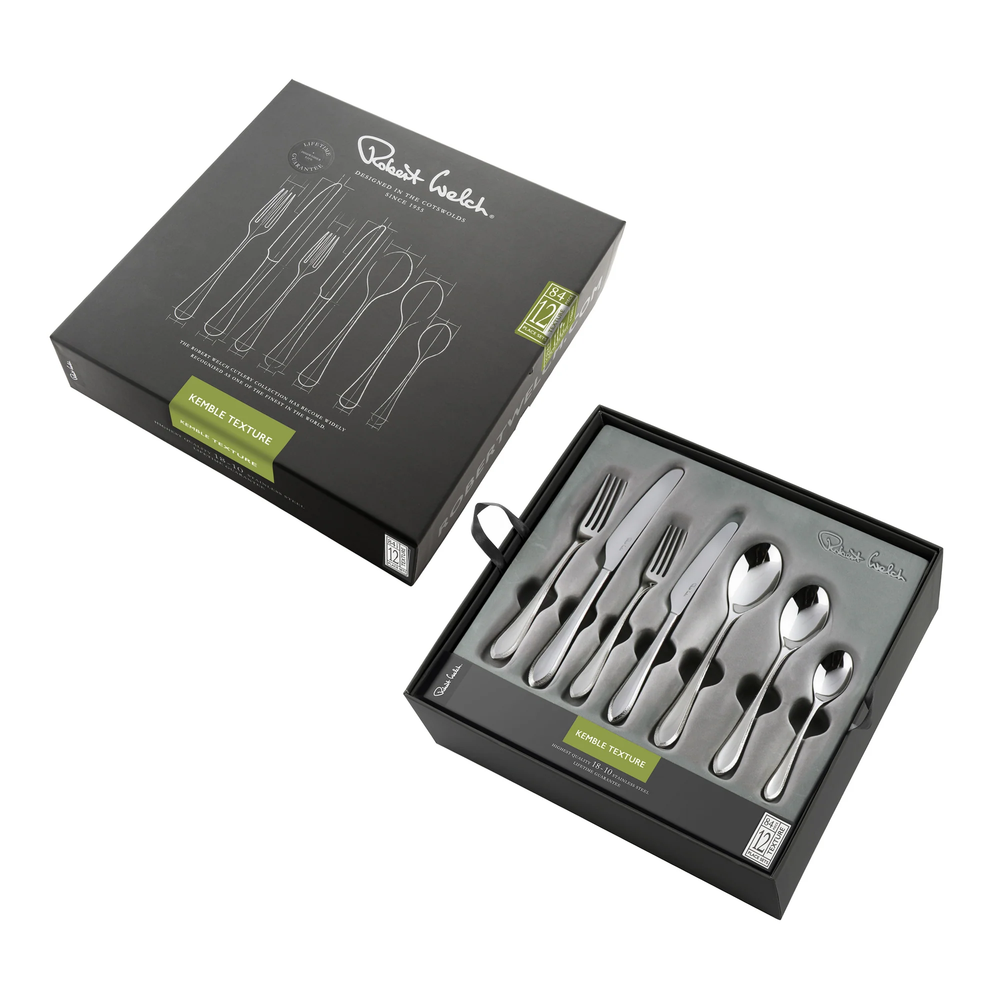 Kemble Texture Bright Cutlery Set, 84 Piece for 12 People - Image 3