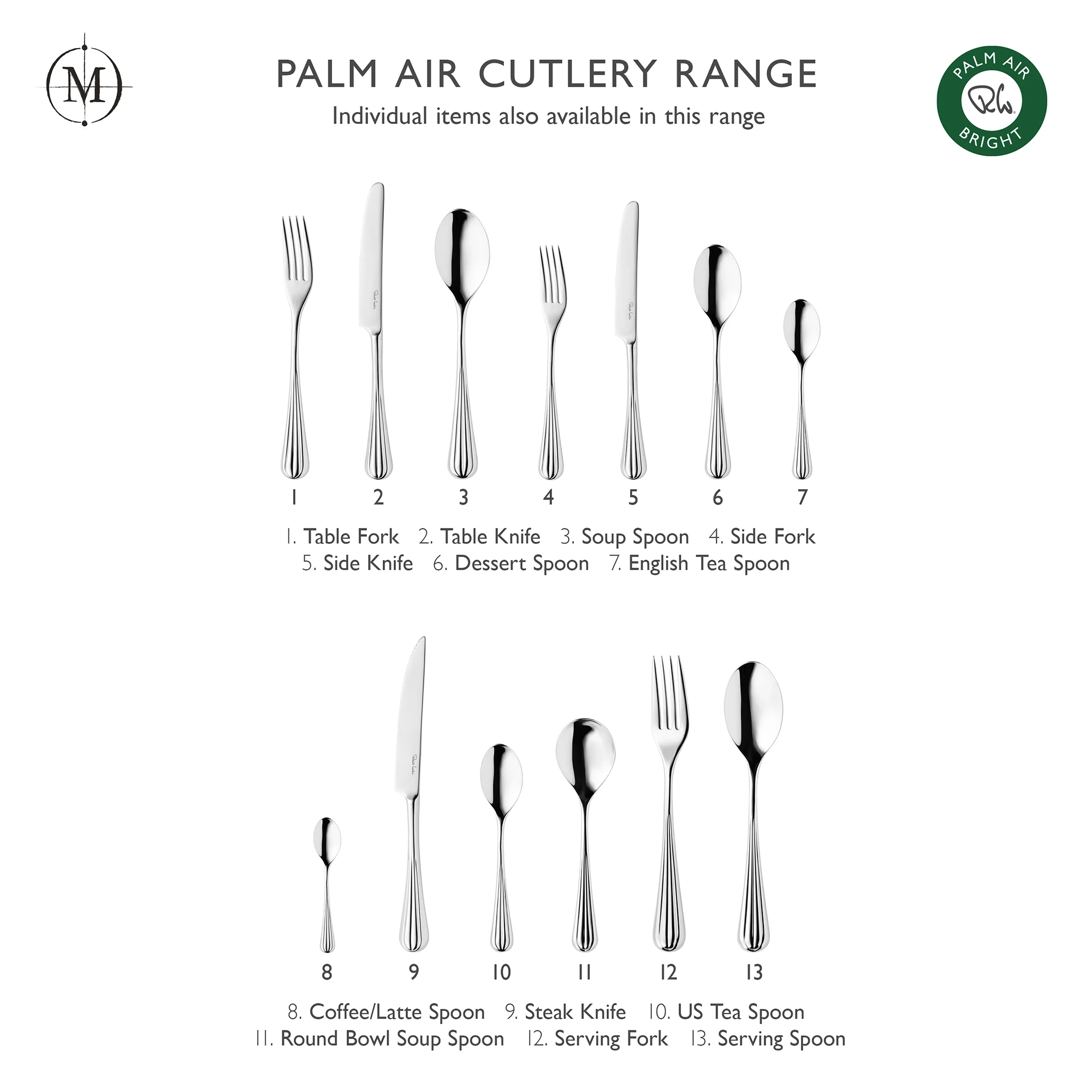 Palm Air Bright Cutlery Set, 56 Piece for 8 People - Image 5
