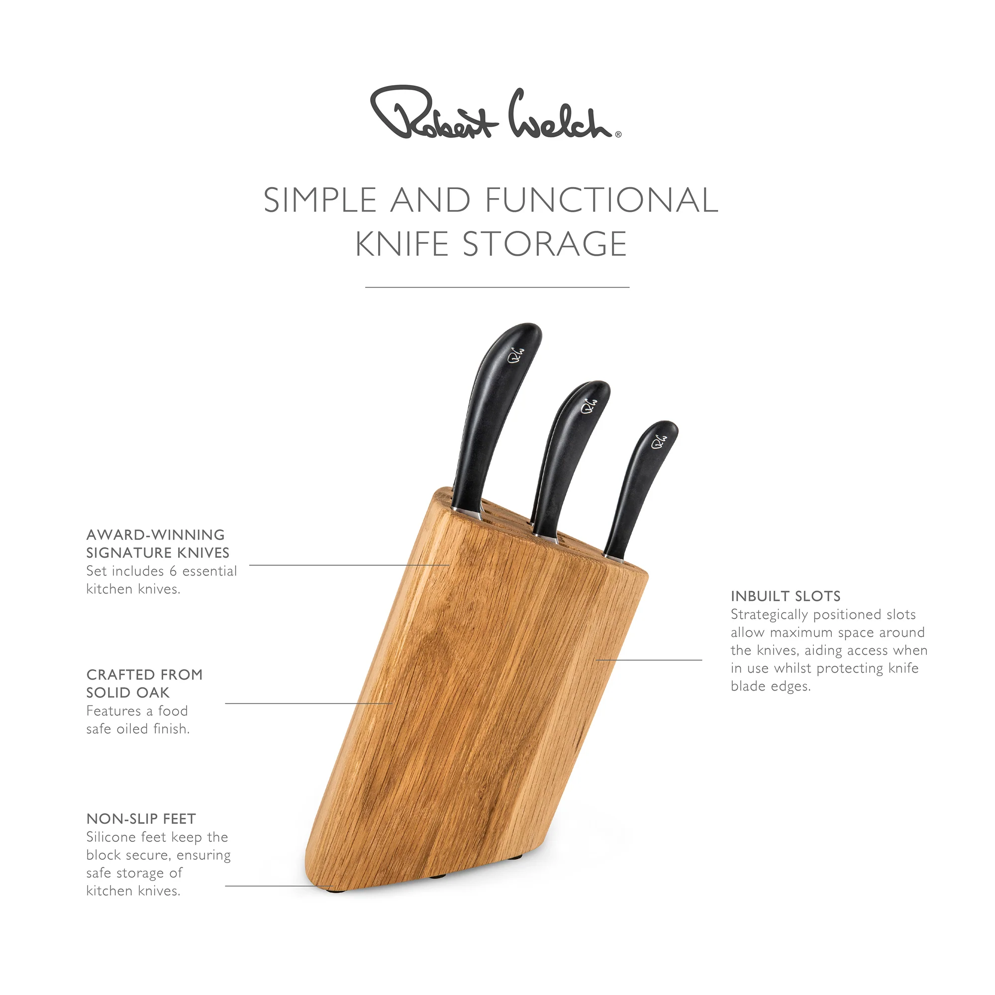 Signature Prism Oak Knife Block Set with Classic Chopping Board 38cm and Sharpener - Image 6